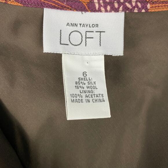 Ann Taylor LOFT Floral A-line Skirt Women 6 Brown Silk Wool Blend Cottagecore - Picture 7 of 8